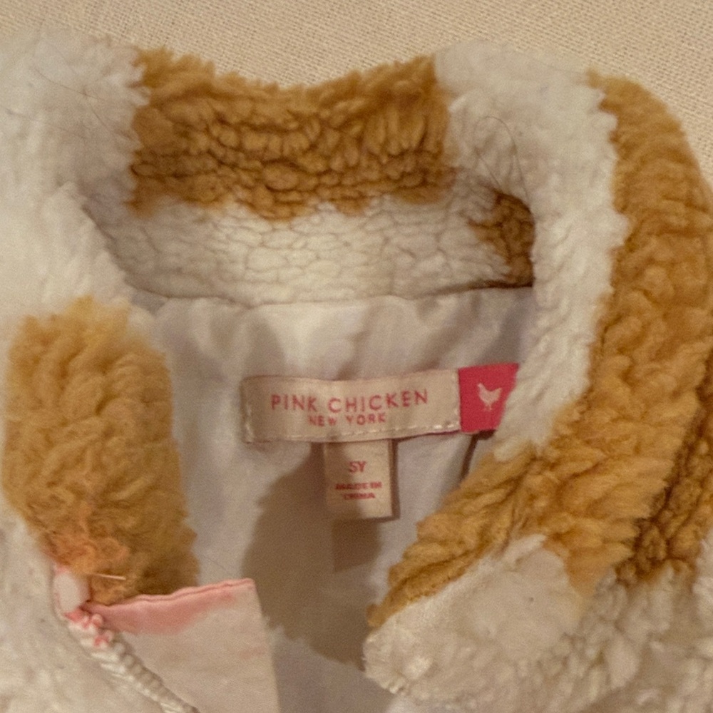 Pink Chicken Sherpa Jacket with Cream and Tan Accents - Picture 2 of 3